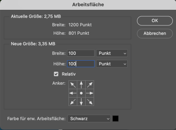Arbeitsfläche erweitern in Photoshop