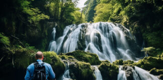 Wasserfall und Fotograf