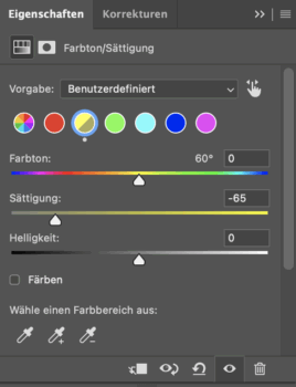 Zahnaufhellung: Gelb entfernen durch Vermindern der Sättigung in Photoshop