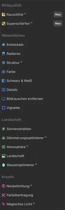 Menü der Bildbearbeitung