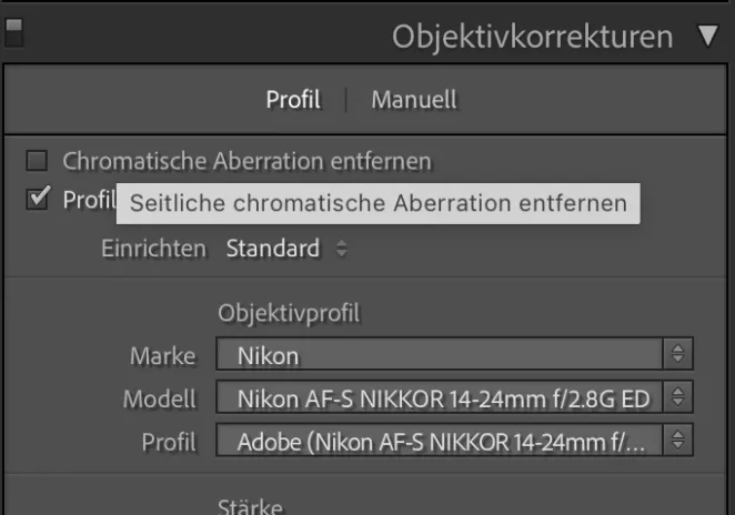 Profilkorrektur Lightroom