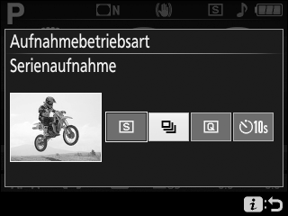 Serienaufnahme Menü