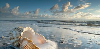 Muscheln am Strand mit Superweitwinkel aus Bodennähe