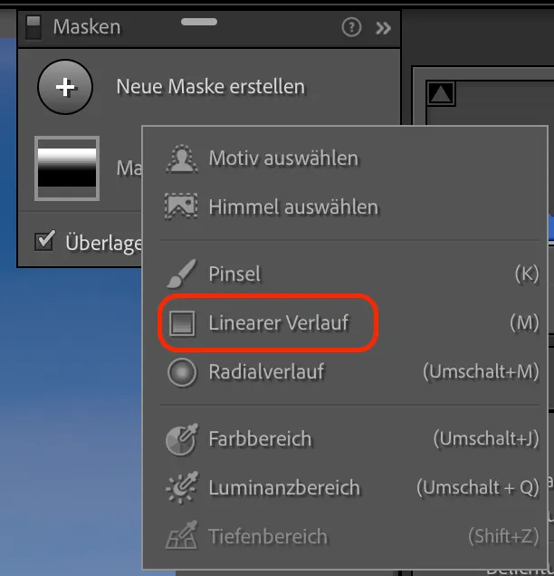 Landschaftsfotos mit Lightroom verbessern: Linearer Verlauf