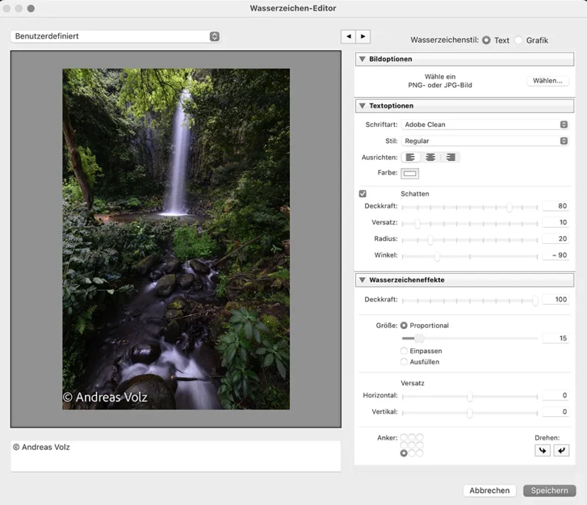 Wasserzeichen in Lightroom Screenshot